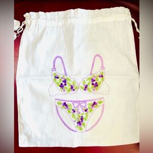 🆕 Embroidered LINGERIE, travel, swim, organizational BAG 14”W X 16”L 100% cotton